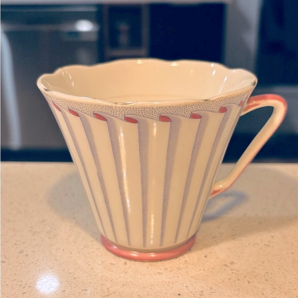 Vintage Striped Ceramic Mug with Pink Accents